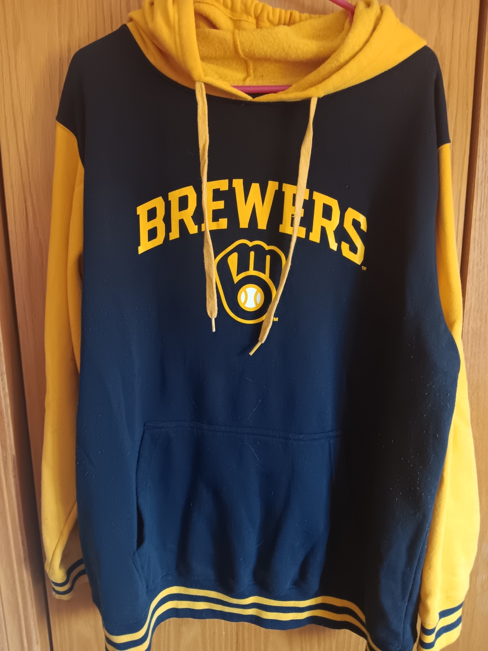 Stitches Navy and Yellow Brewers Zip-Up Hoodie